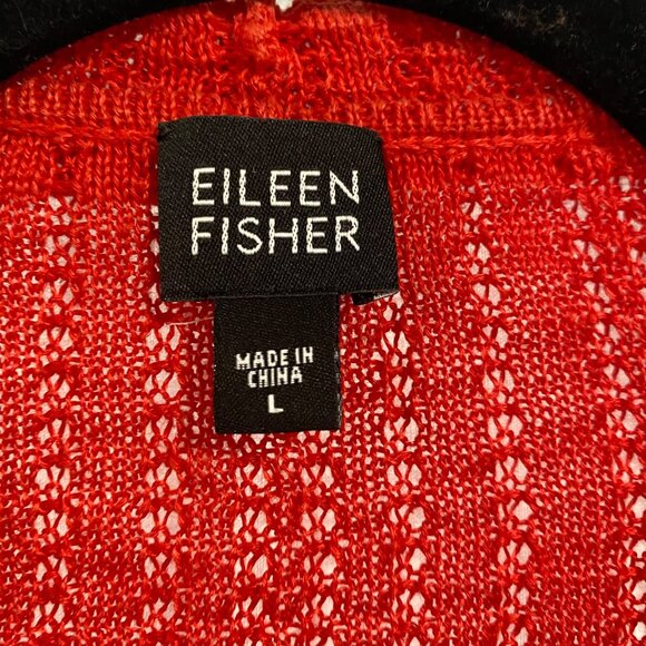 Eileen Fisher Loose Knit Open Red Linen Cardigan Size L‎ - Picture 2 of 9